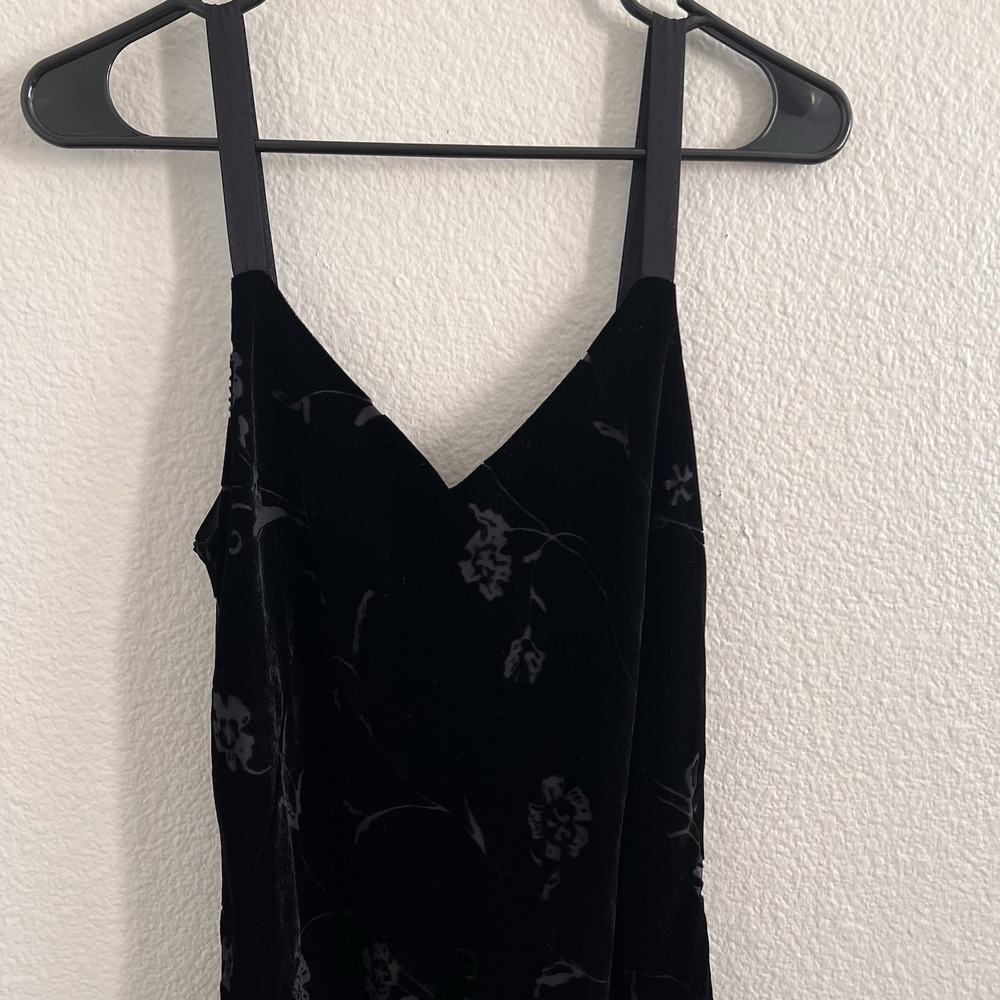Sz 8 Black Velvet Burnout Dress Y2K Silk Blend Maxi NWT Lined Banana Republic - Picture 2 of 8